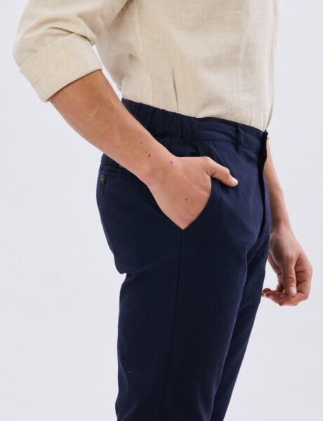 PANTALÓN DE LINO CON CINTURA ELASTIZADA Marino