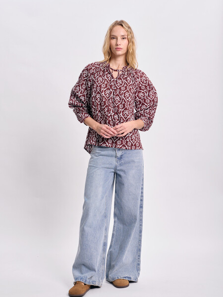 Blusa boho estampada Bordó