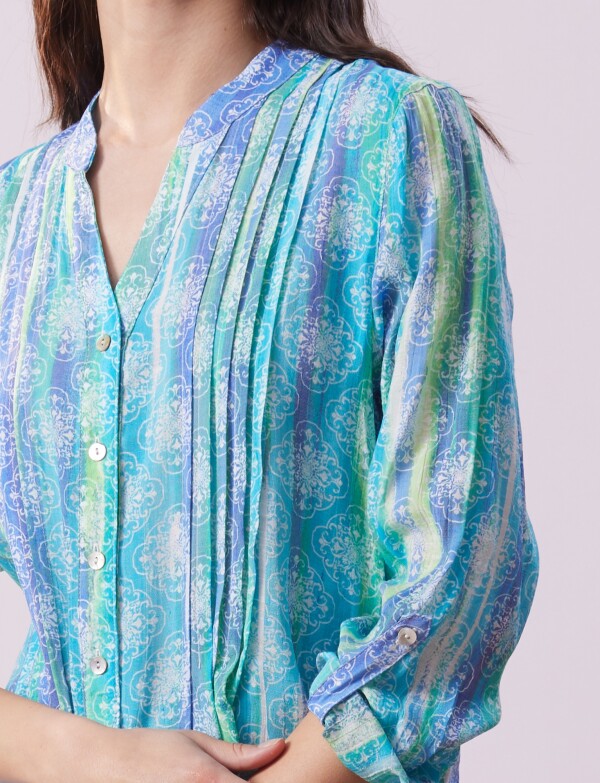 Blusa Gasa Print MULTI/CELESTE