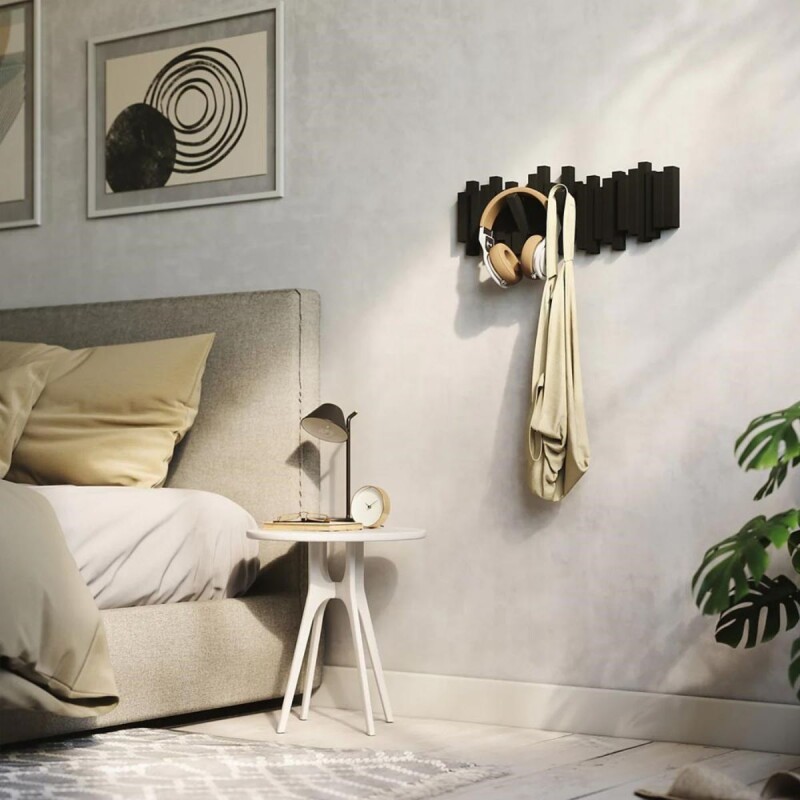 Perchero de pared 5 ganchos Sticks Negro