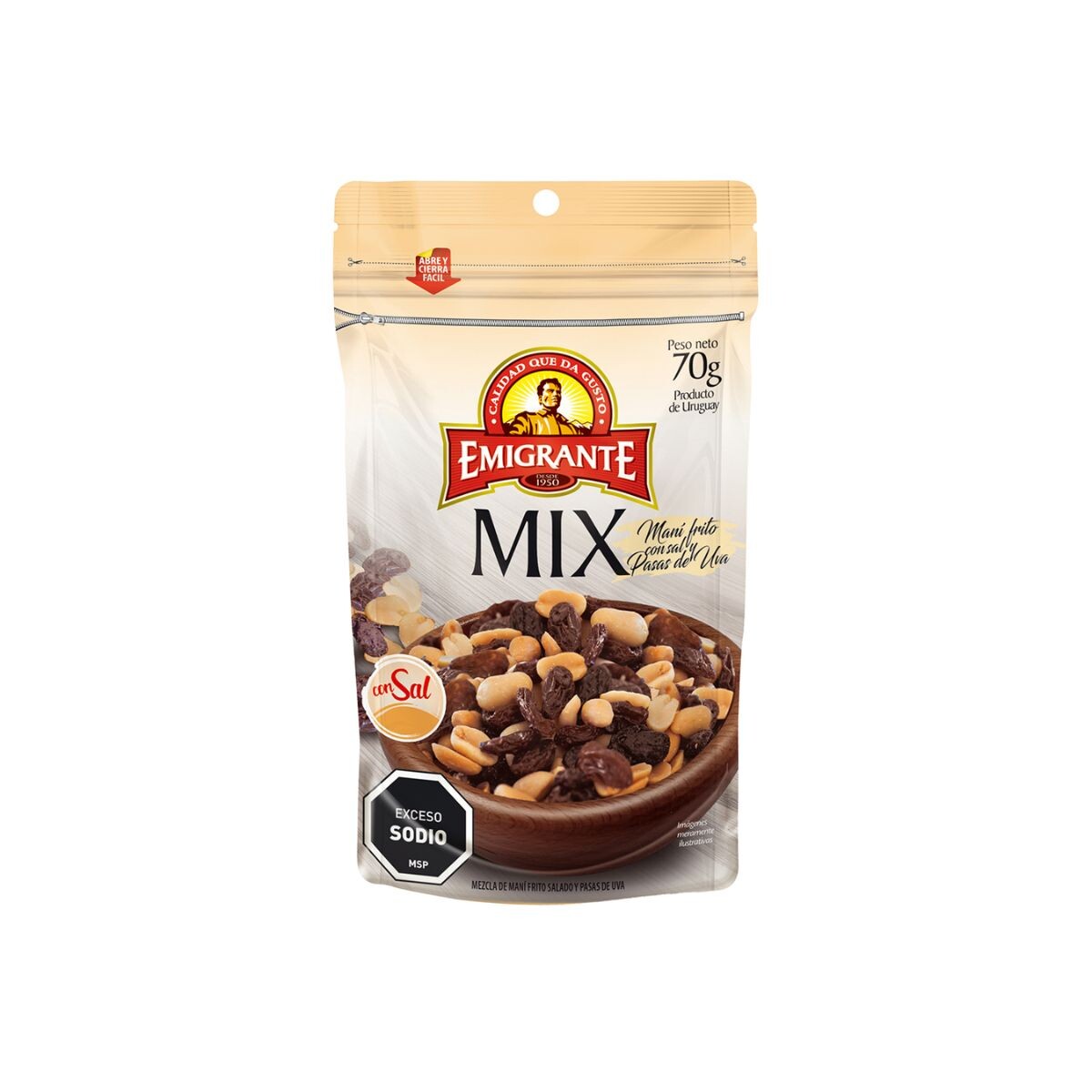 MIX EMIGRANTE MANI SALADO + PASAS D/P 70G 