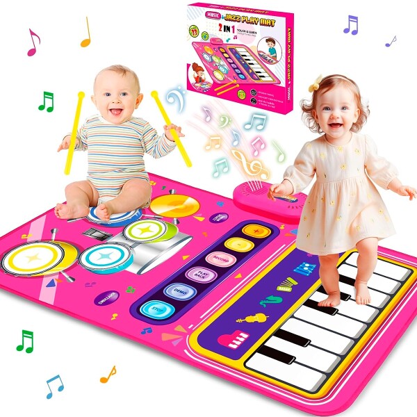 Alfombra Musical Infantil 2 en 1 Piano y Batería 80 x 55 cm Rosa