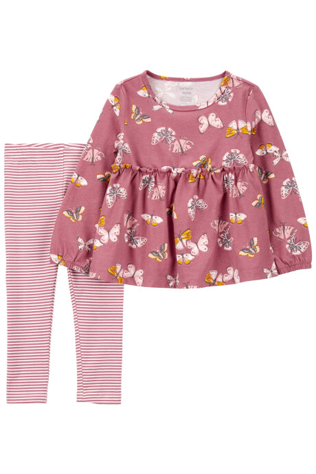 Set dos piezas de algodón, calza y blusa, diseño mariposas. Talles 0-24M Sin color