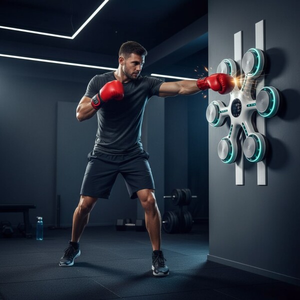 Máquina De Boxeo Bluetooth Música Luces + Guantes Entrena Color Blanco