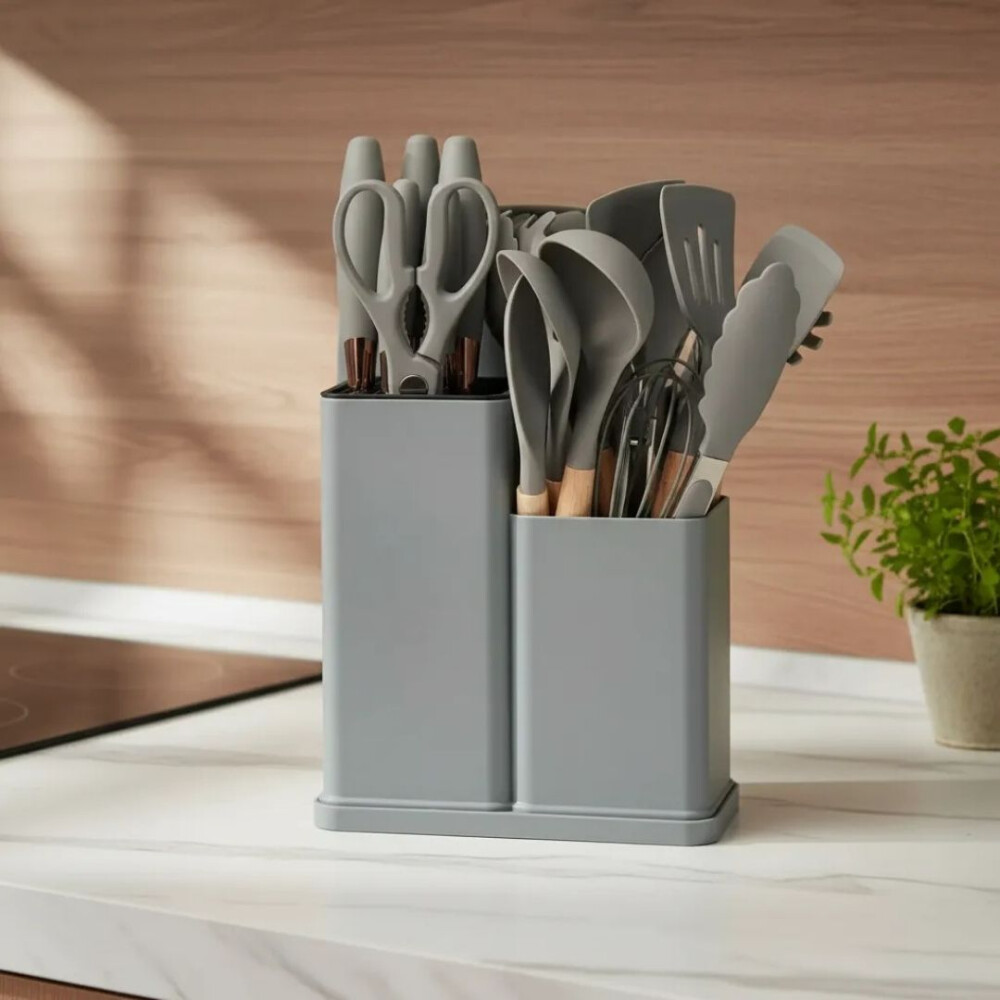 Kit De Menage 19 Utensillos De Cocina+organizador GRIS