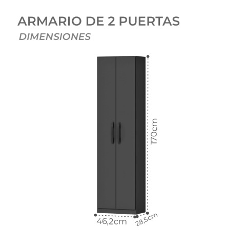 Armario Ropero Multiuso 2 Puertas 170 x 46,2 x 28,5 cm - MDP - Negro Armario Ropero Multiuso 2 Puertas 170 x 46,2 x 28,5 cm - MDP - Negro