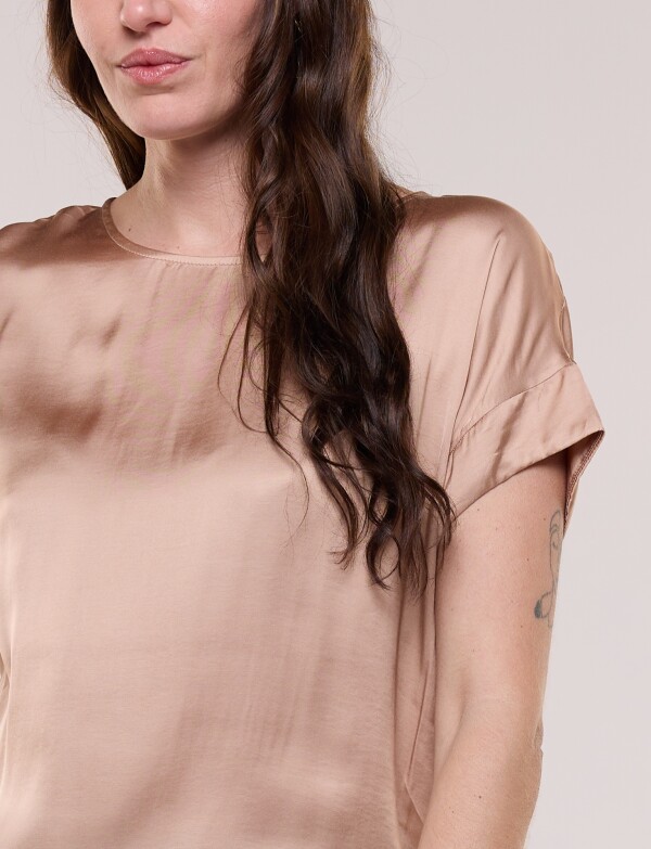Blusa Saten Manga Corta TOSTADO