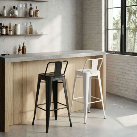 Taburete Con Respaldo - Tolix - Negro 5449 Taburete Con Respaldo - Tolix - Negro 5449