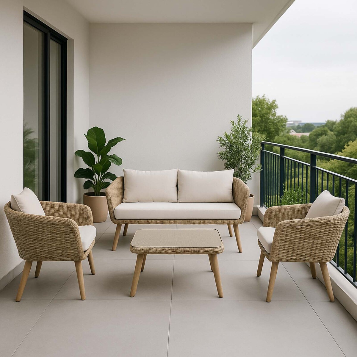 SET DE LIVING - RATTAN-SINTETICO-Y-ACERO NATURAL-BEIGE TOULOUSE (1+2+1) 