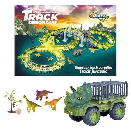 Set Pista Carreras Encastrable Dino 180P + Camión Dinosaurio Verde