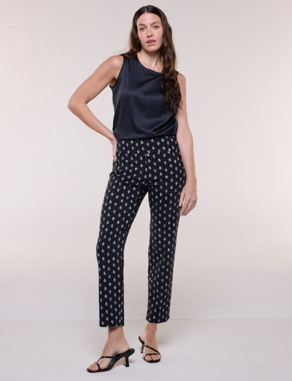 Pantalón Elastizado Estampado NEGRO/BLANCO