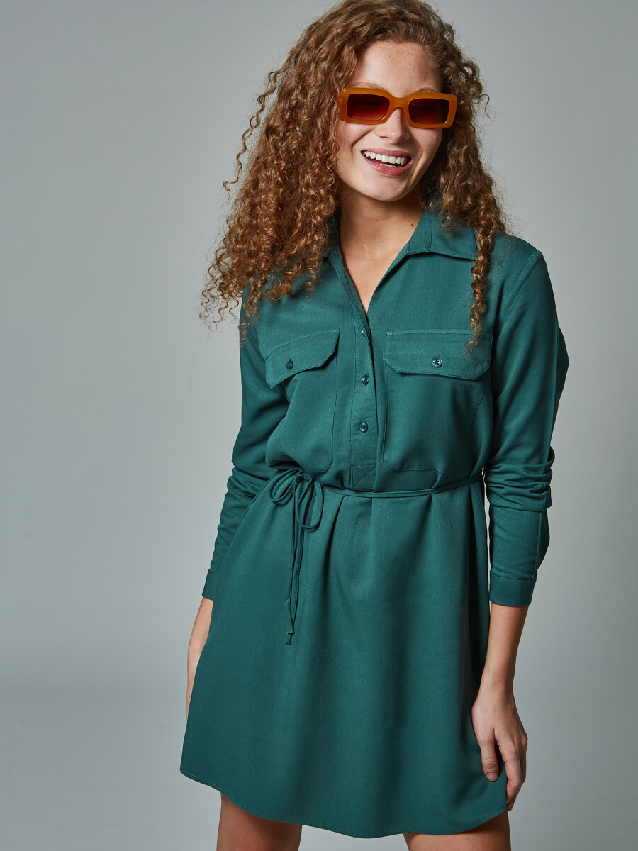 Vestido camisero - VERDE 