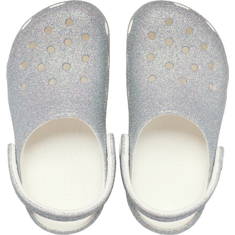 Classic Clog Iridescent Glitter Blanco