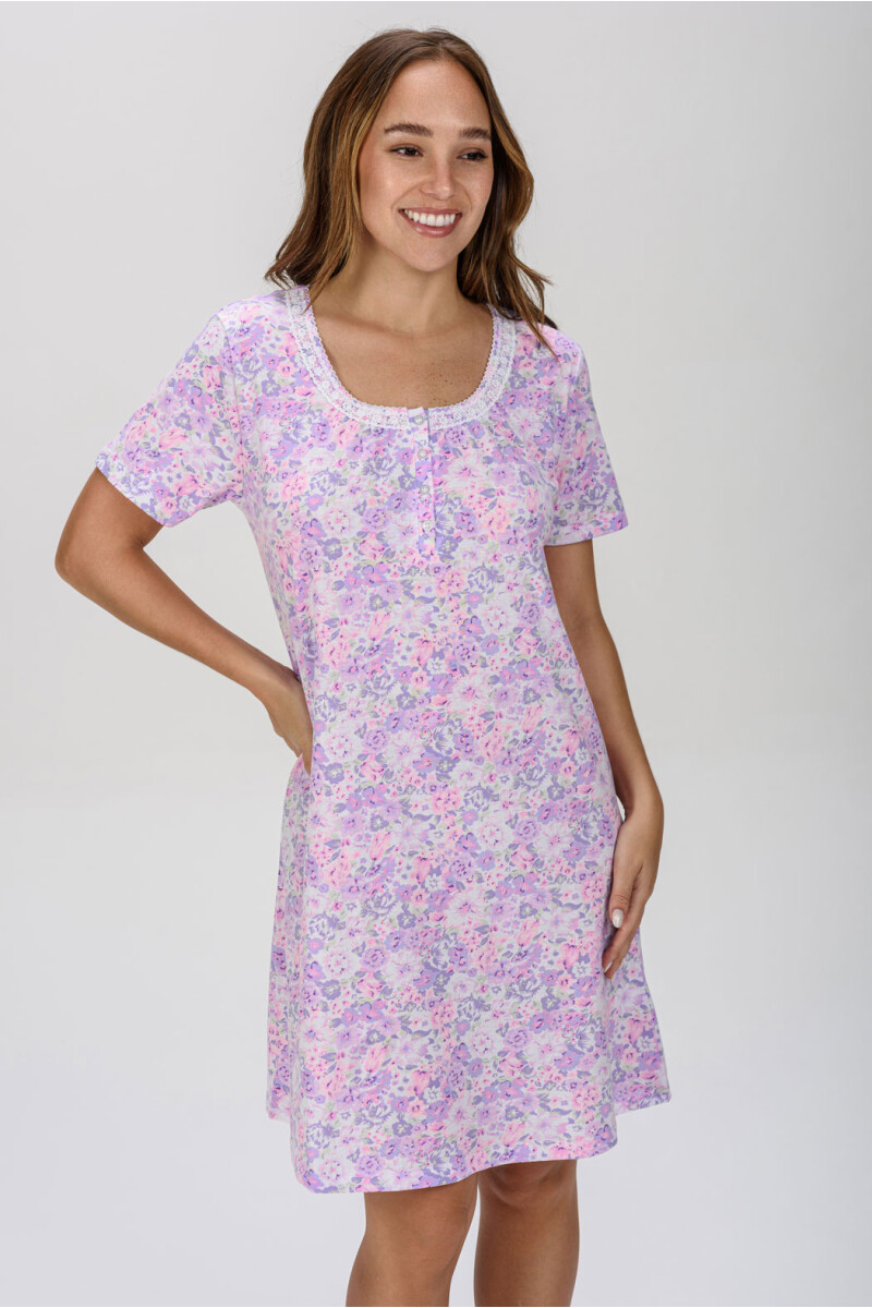 CAMISÓN ALGODÓN ROSA C/FLORES