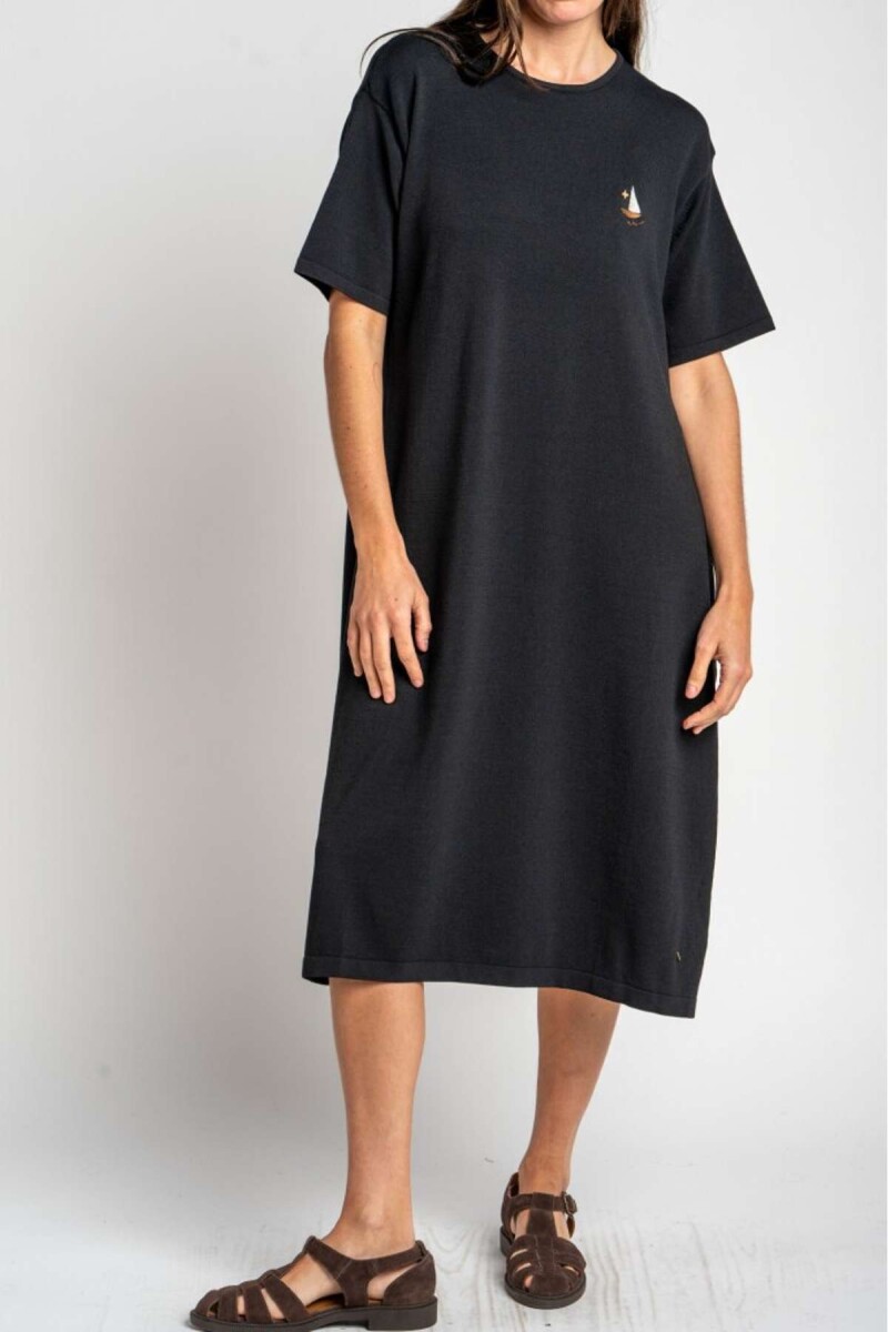 Vestido Tejido Con Bordado - Negro 