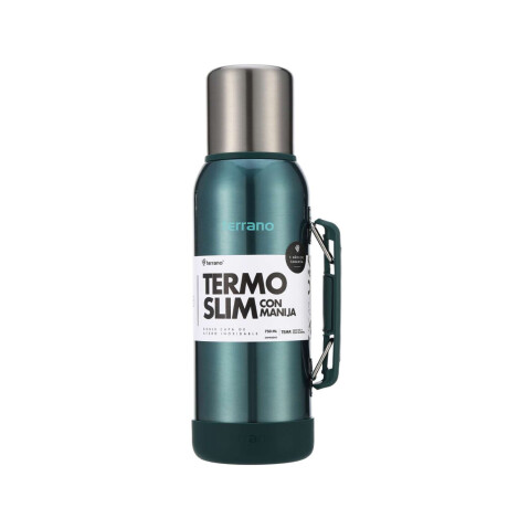 Termo Slim 750Ml. Con Base Silicona Verde Metalizado