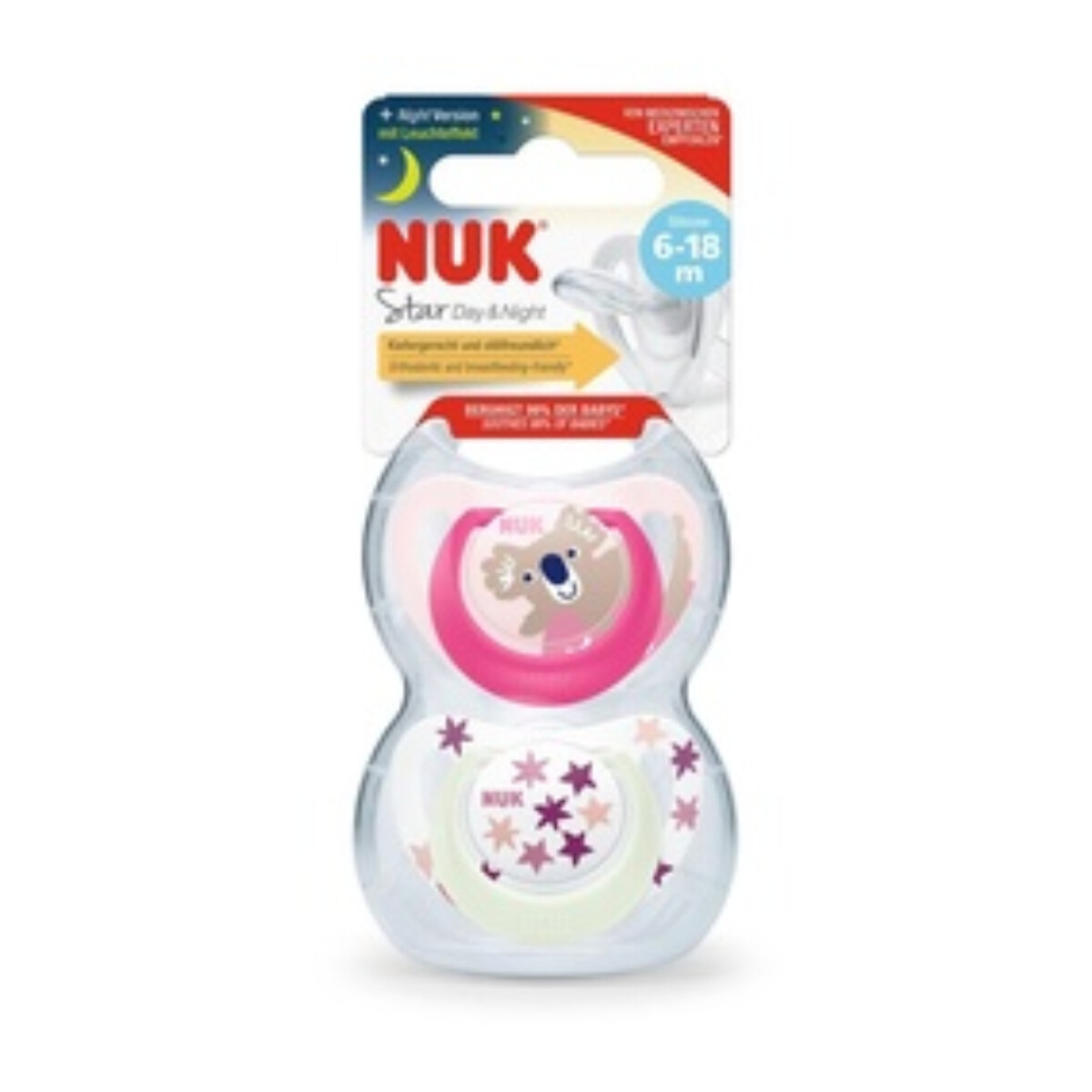 Chupetes de Silicona Star Día y Noche Rosa 6–18 Meses x2 – NUK 