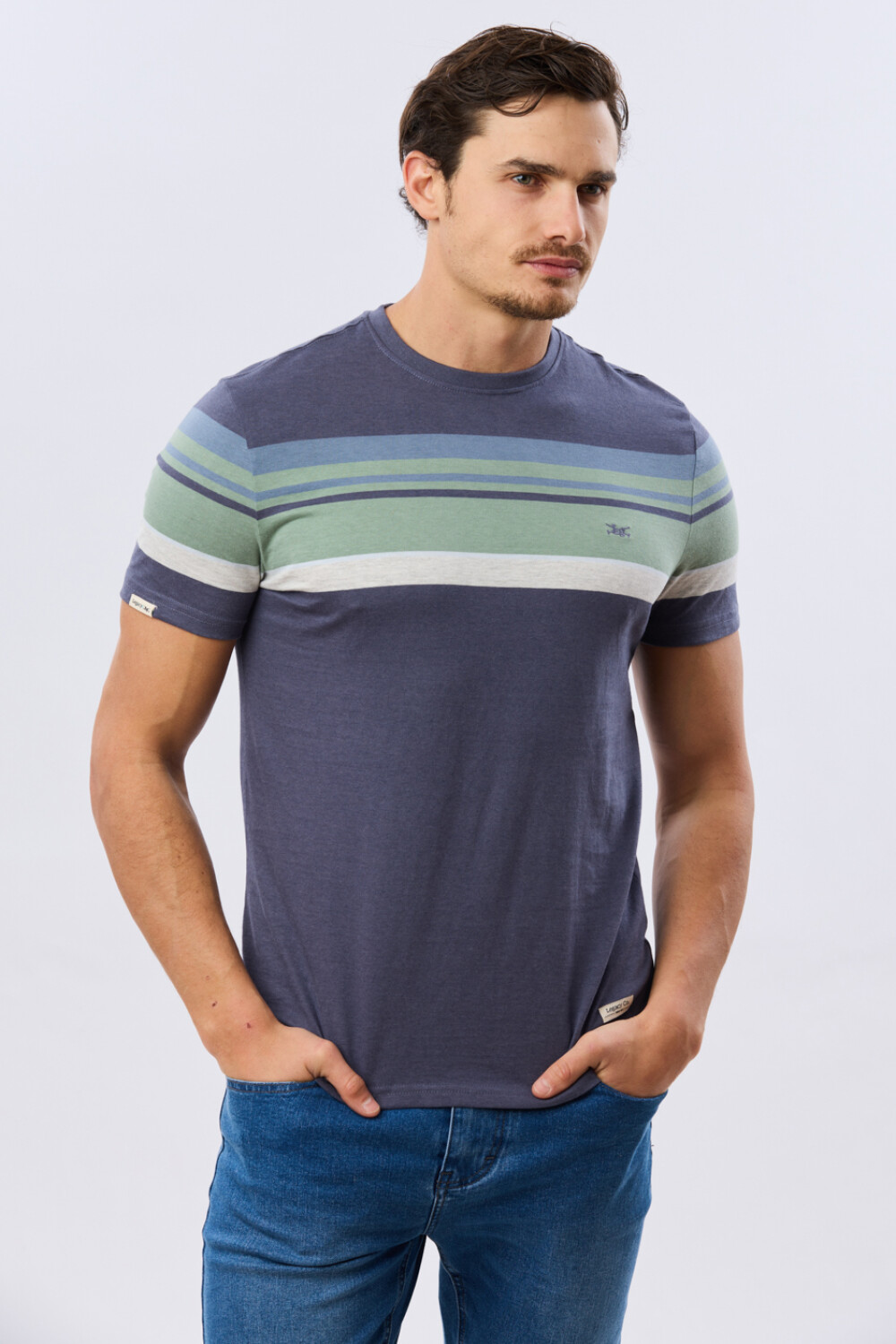 REMERA RAYADA DE ALGODÓN Azul