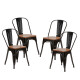 Set X4 Sillas Tolix Asiento en madera vintage NEGRO MATE