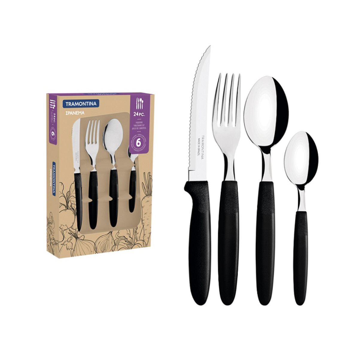 Juego de cubiertos negro 24 piezas "IPANEMA" -TRAMONTINA - TN9091 
