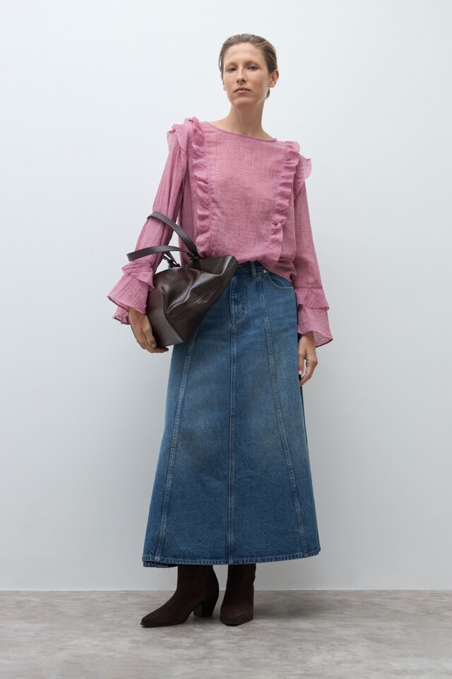 Blusa boho con volados bordo