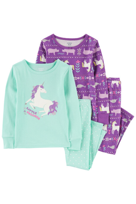 Pijama cuatro piezas de algodón, dos remeras y dos pantalones Sin color