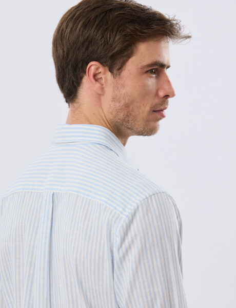 CAMISA RAYADA DE LINO Celeste