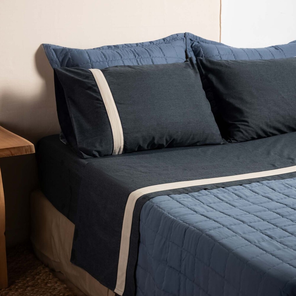 JUEGO SÁBANAS 2 PLAZAS ALGODON-Y-POLIESTER SLUB BLEND