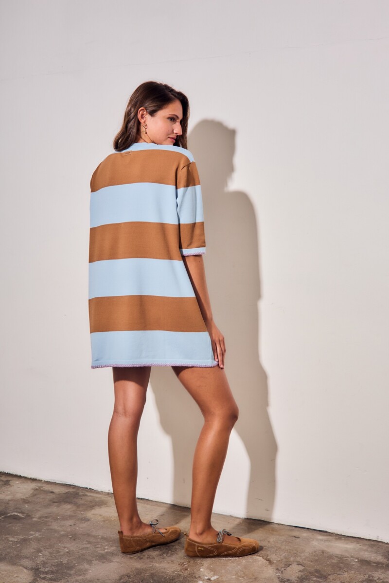 Vestido Corto Tejido A Rayas Jean