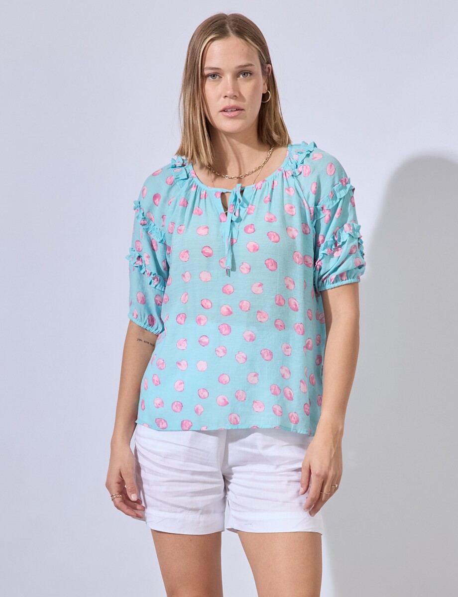 Blusa Gasa Print - Celeste/multi 