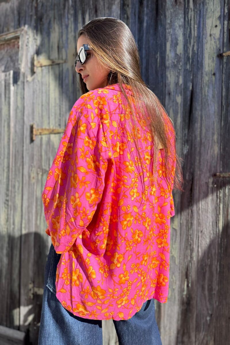 Camisa Flora Estampado rosa