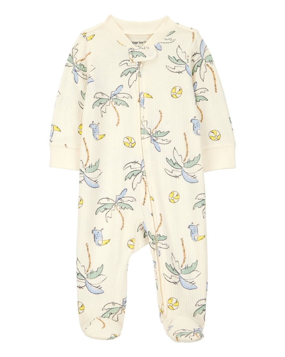 Pijama una pieza de algodón acanalado, con pie, diseño palmeras 