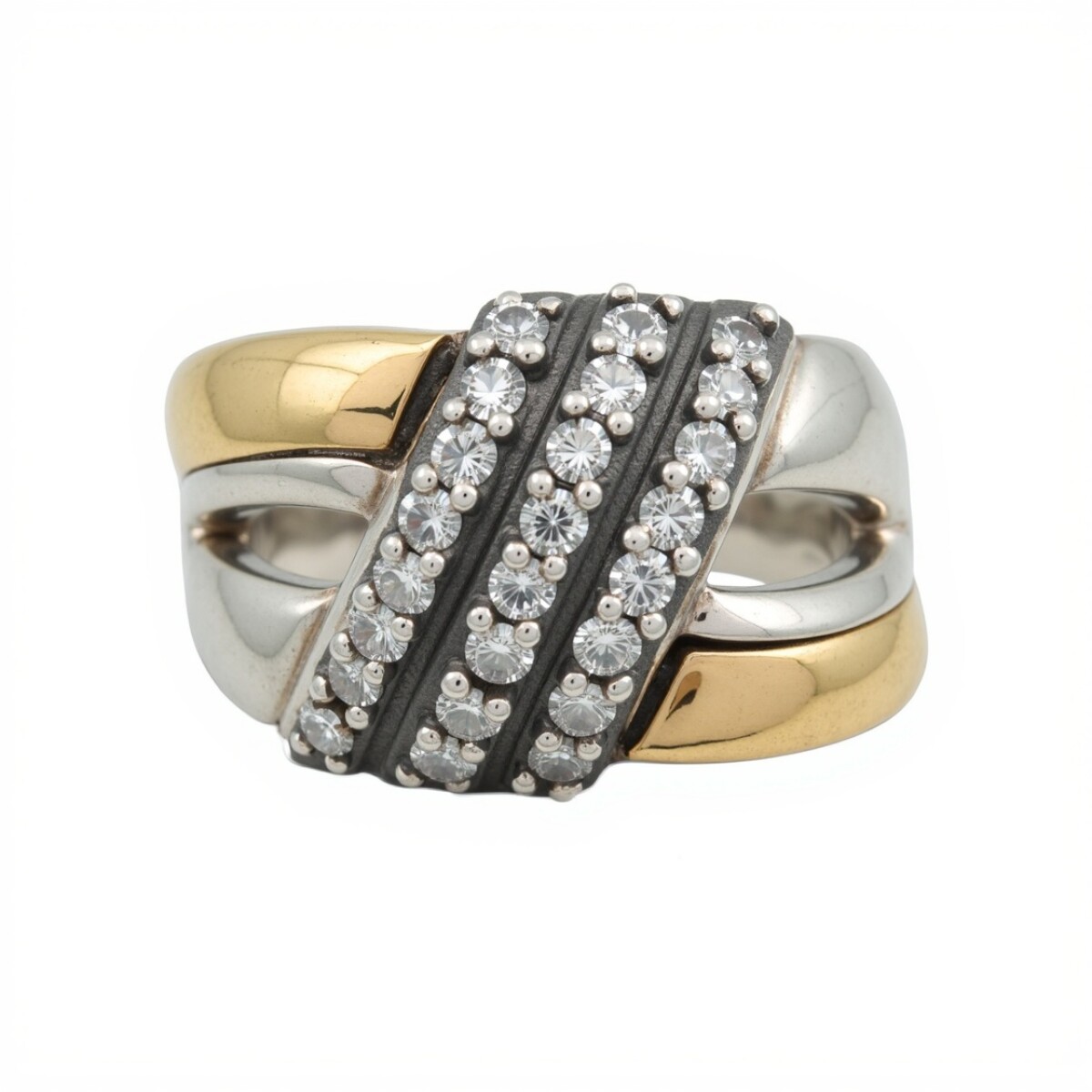 Anillo Tiras-Plata y Oro-Piedra Zirconia-AN5248 - conpiedra 