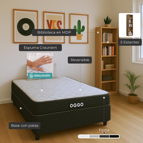 Combo de Dormitorio Sommier Super Mega de 1 Plaza y Media 1 Repisa 5 Estantes Reversible con Refuerzo Grauniert - Simil Roble Combo de Dormitorio Sommier Super Mega de 1 Plaza y Media 1 Repisa 5 Estantes Reversible con Refuerzo Grauniert - Simil Roble