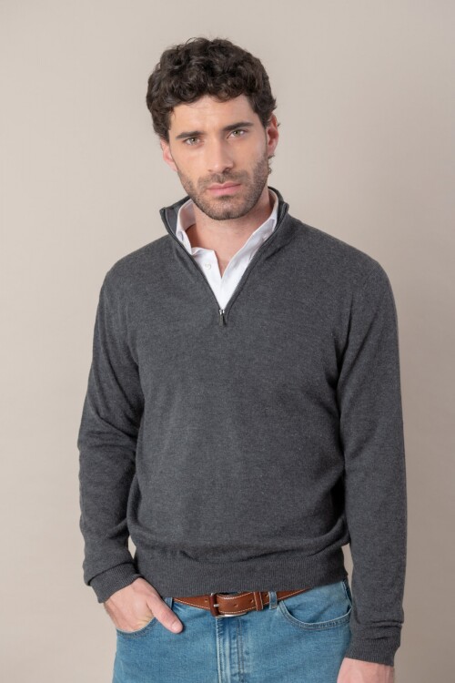 Sweater medio cierre Merino Gris