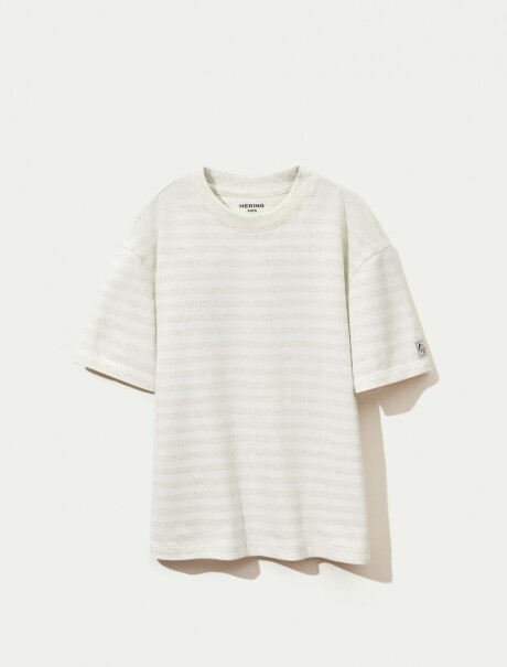 CAMISETA INFANTIL TEÑIDA EN HILO CON LINO. BLANCO