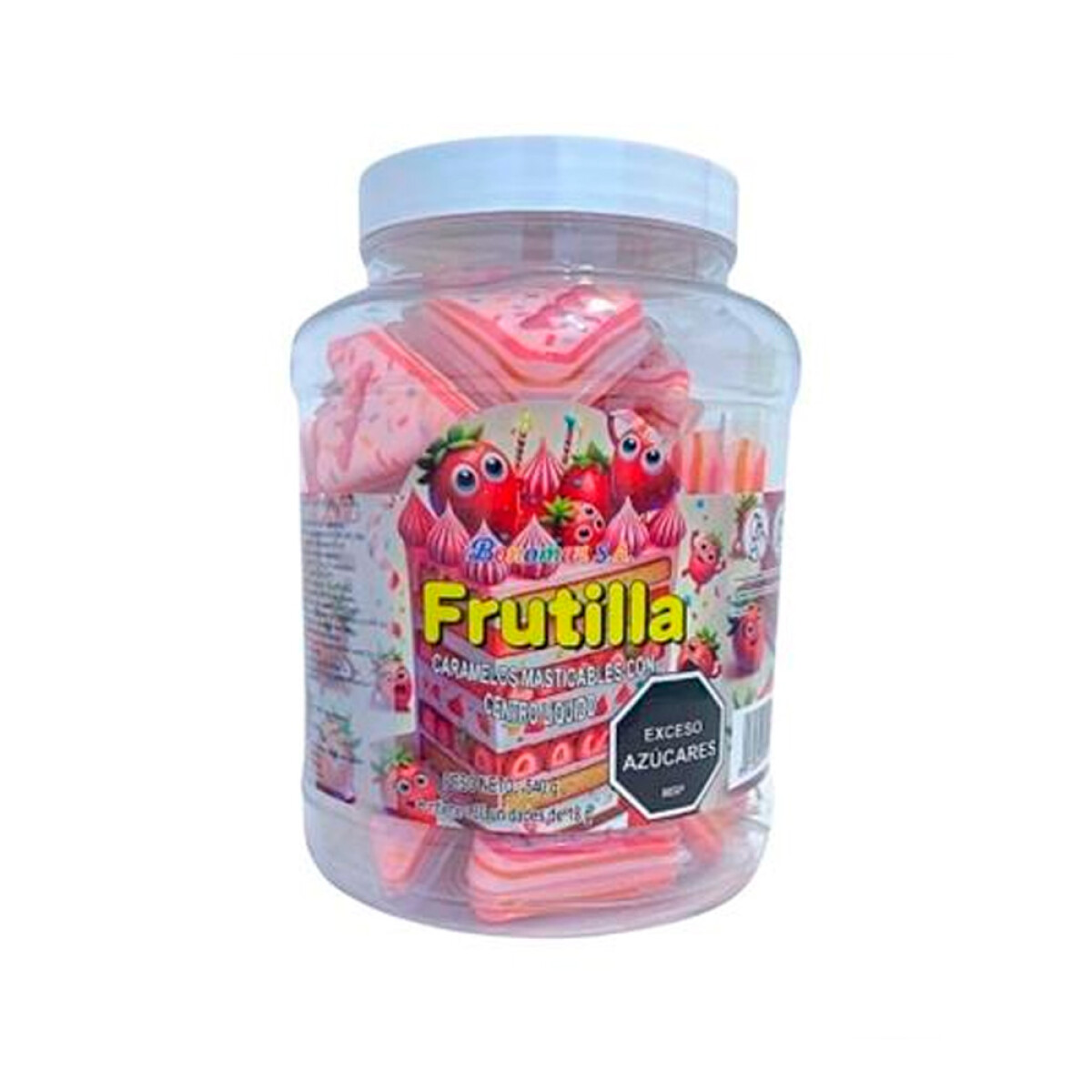 CARAMELO CAPSULAS MASTICABLE. C/LIQUIDO 30PCS, POTE 540 GRS - Pastel Frutilla 