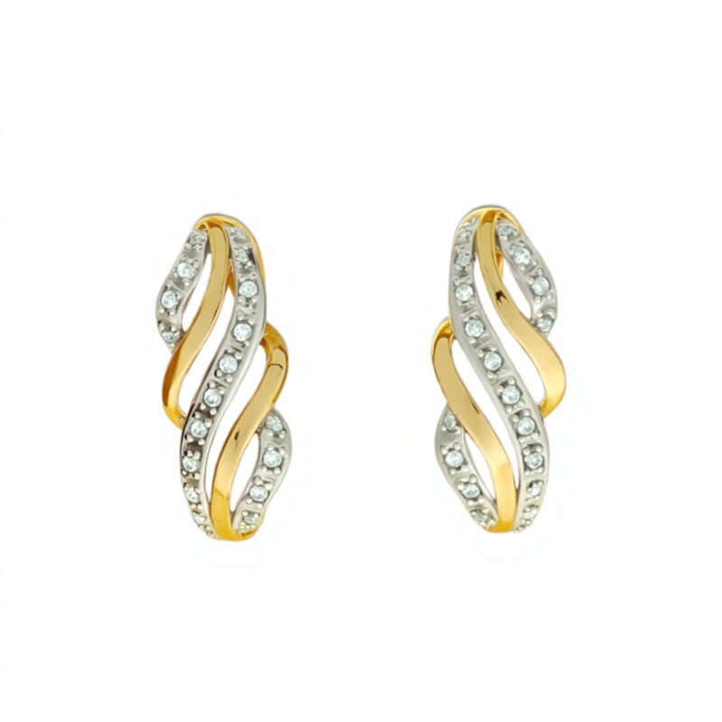 Caravanas Ondas oro- Oro bajo - Zirconia - CA8049 sinpiedra