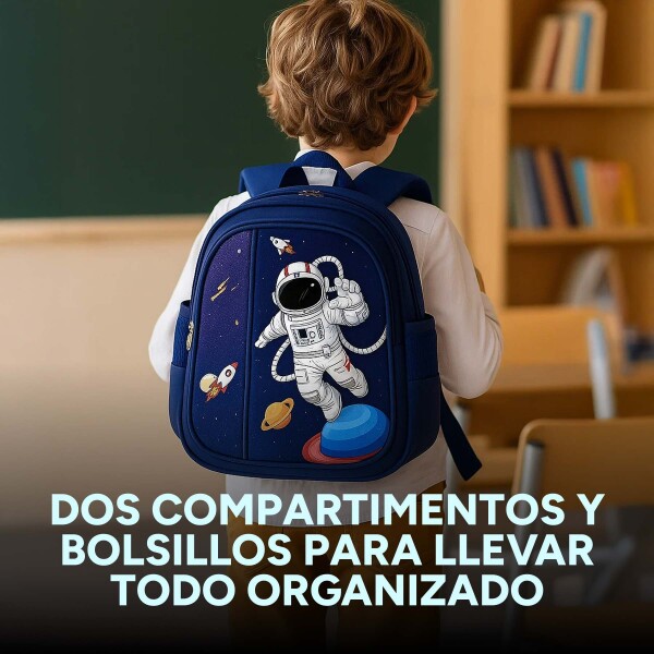 Mochila Escolar Infantil Reforzada Niños 33x24Cm Astronauta Azul Color