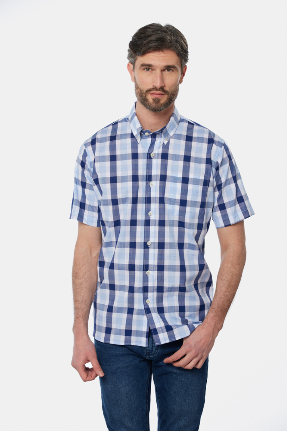 CAMISA A CUADROS Celeste