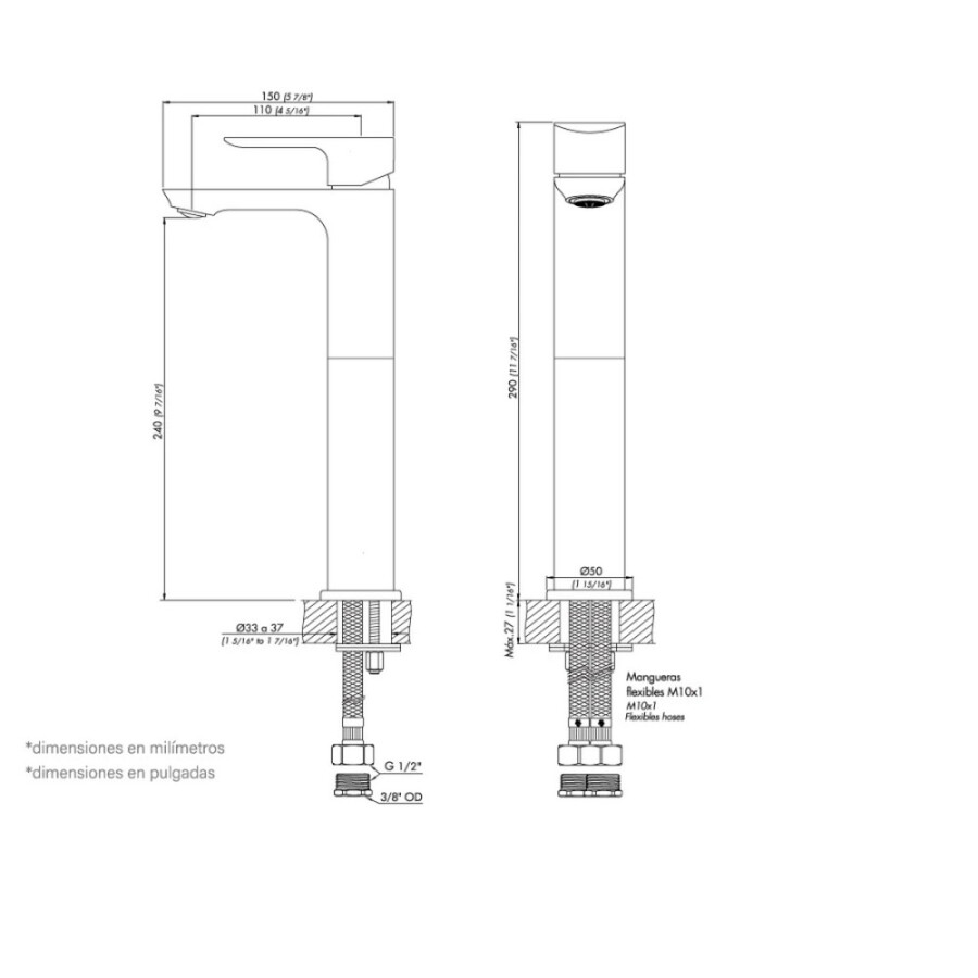 Grifería para lavatorio Alto Monocomando Cromo línea Coty Grifería para lavatorio Alto Monocomando Cromo línea Coty