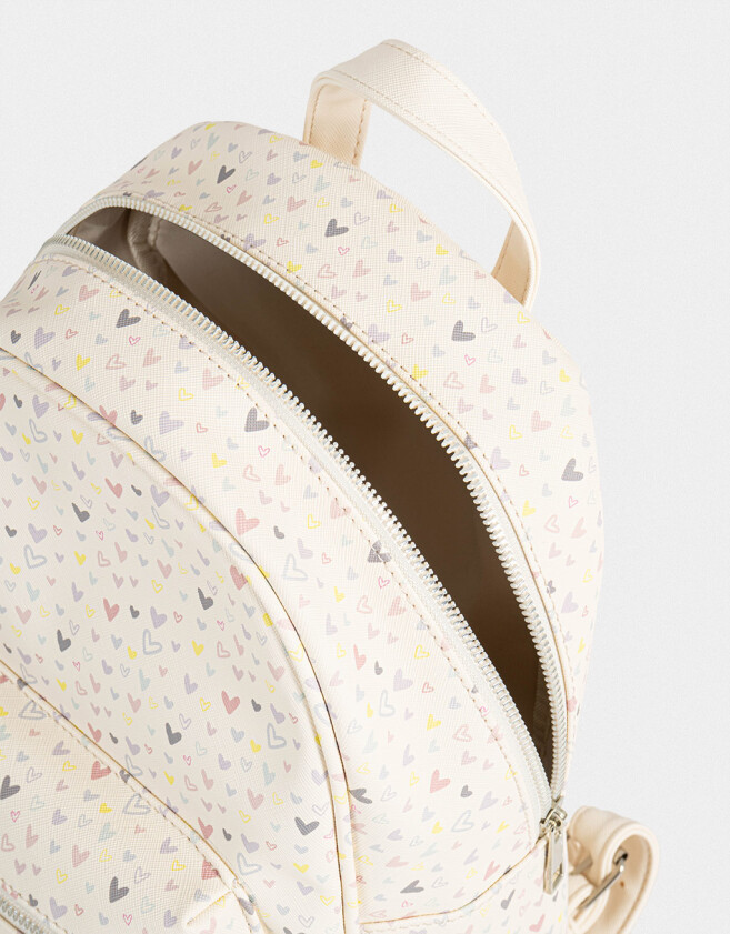 Mochilas Urbanas Estampados Mochila Estampada Corazones - Blanco Crudo