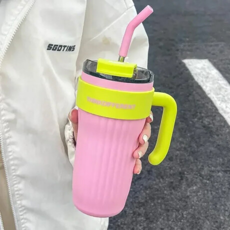 Vaso térmico con agarre y sorbito bi color Rosado