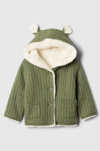 Saco Garter Con Botones Y Capucha Bebé Walden Green