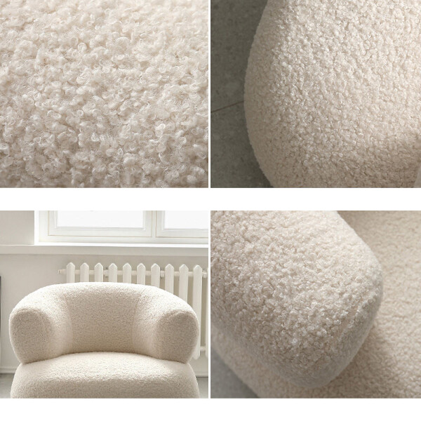Sillón Puff ComboHome Kumo Redondo Corderito Diseño Premium Blanco 1