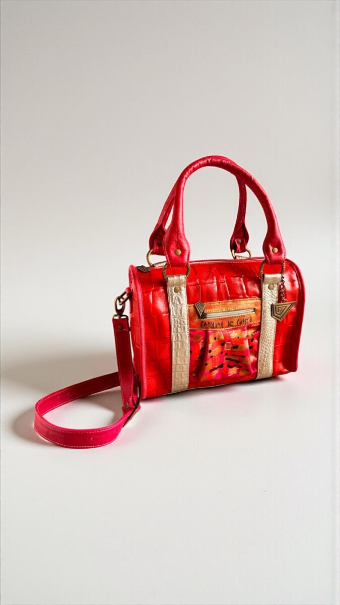 Cartera INEA De Cuero Roja Con Arte 