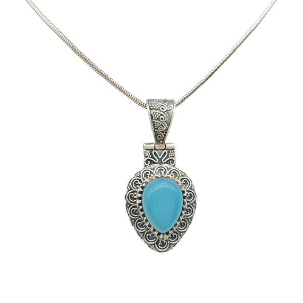 Dije Colgante Lagrima-Plata 925 Quemada-Calcedonia Verde-CP3819 Conpiedra