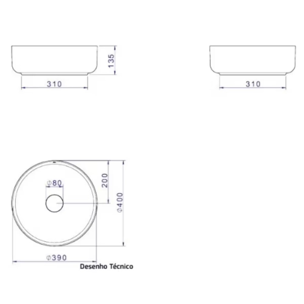 Bacha de apoyo redonda 40 cm negro mate Deca Bacha De Apoyo Redonda 40 Cm Negro Mate Deca