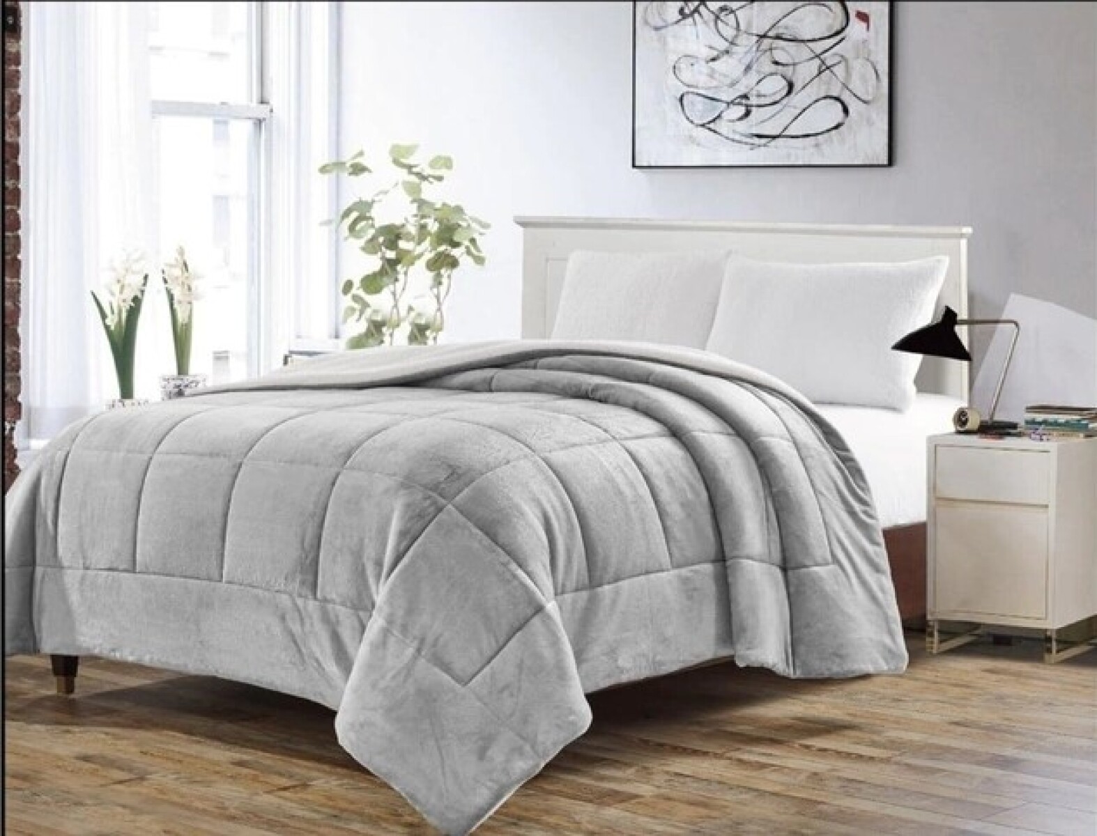 Acolchado RED FLEX de Corderito y Sherpa QUEEN 250x230 - GRIS 