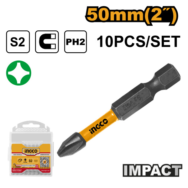 SET PUNTAS IMPACTO PH2 50MM 10PCS INGCO SDBIM11PH223 SET PUNTAS IMPACTO PH2 50MM 10PCS INGCO SDBIM11PH223